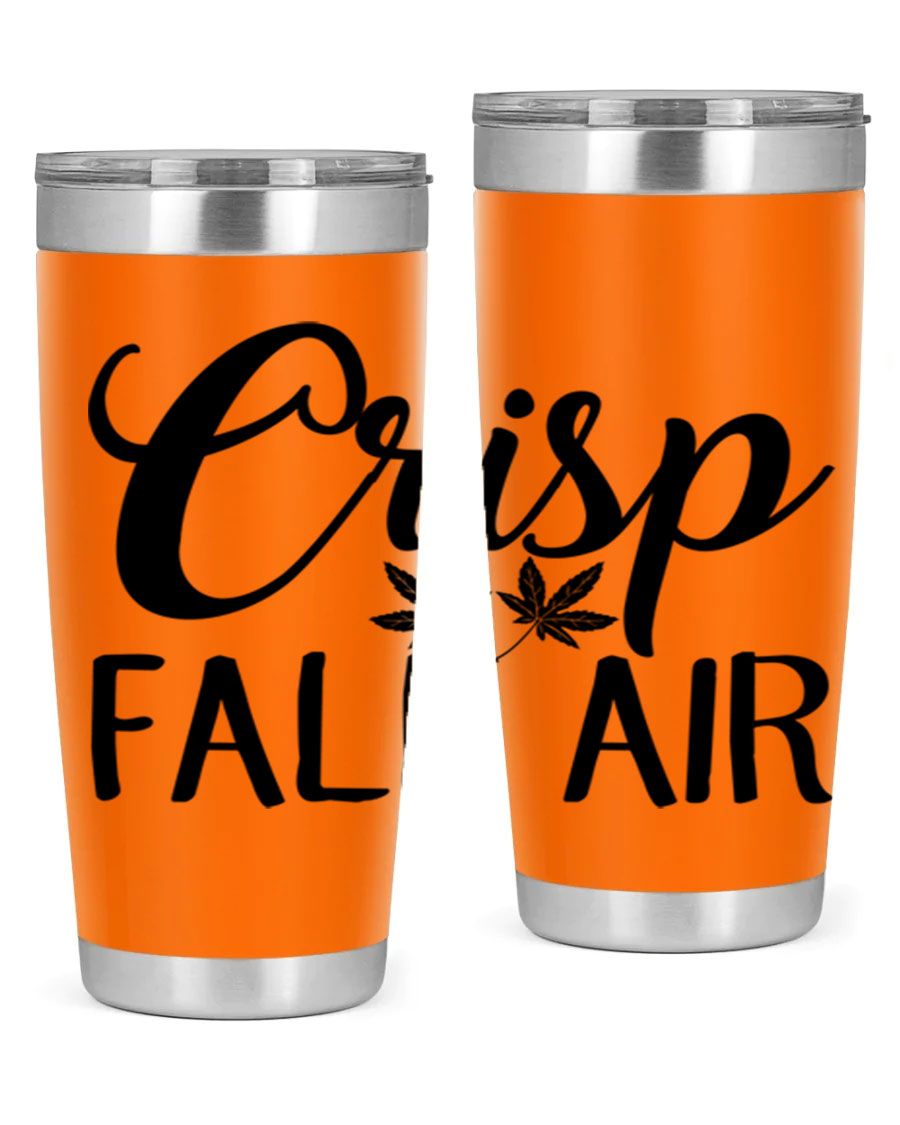 Crisp Fall Air 63# 20oz tumbler featuring double wall vacuum stainless steel and a vibrant fall-themed design.