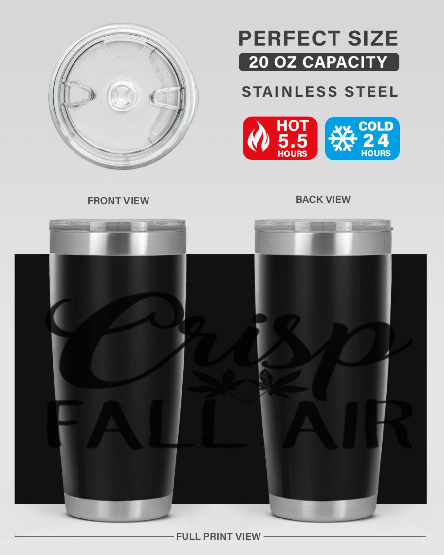 Crisp Fall Air 63# 20oz tumbler featuring double wall vacuum stainless steel and a vibrant fall-themed design.