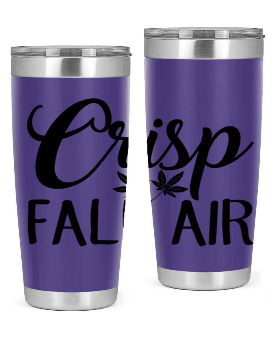 Crisp Fall Air 63# 20oz tumbler featuring double wall vacuum stainless steel and a vibrant fall-themed design.