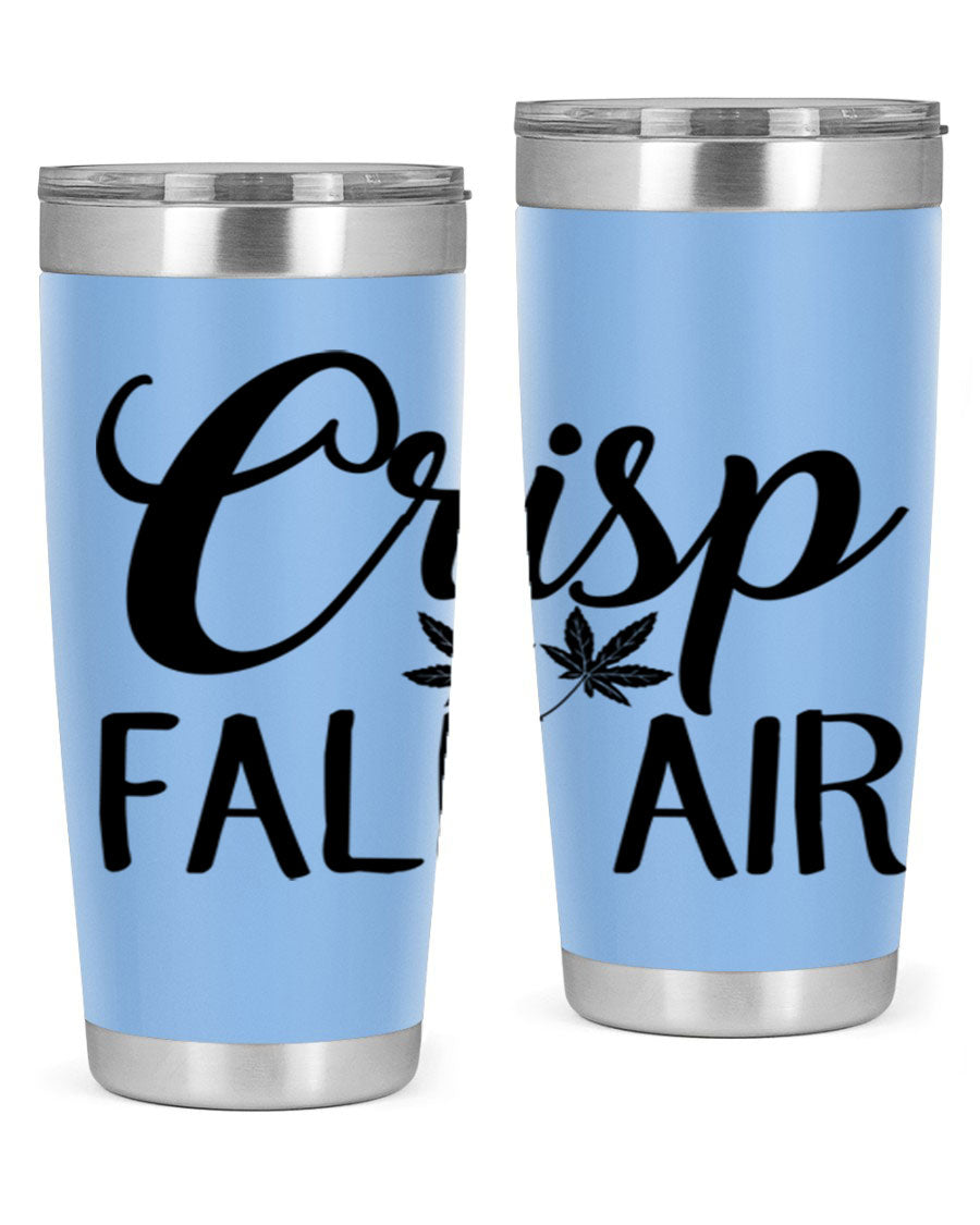 Crisp Fall Air 63# 20oz tumbler featuring double wall vacuum stainless steel and a vibrant fall-themed design.