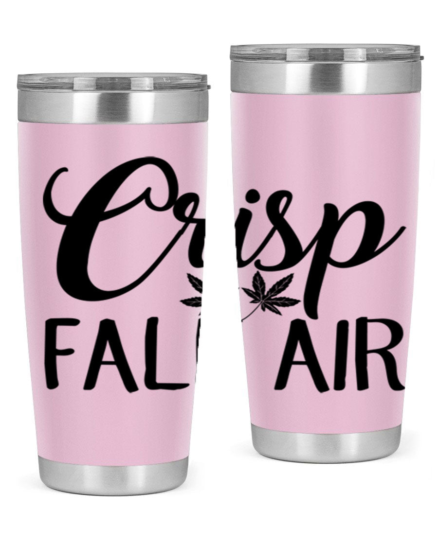 Crisp Fall Air 63# 20oz tumbler featuring double wall vacuum stainless steel and a vibrant fall-themed design.