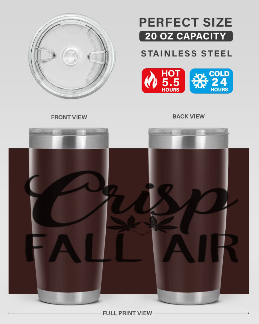 Crisp Fall Air 63# 20oz tumbler featuring double wall vacuum stainless steel and a vibrant fall-themed design.