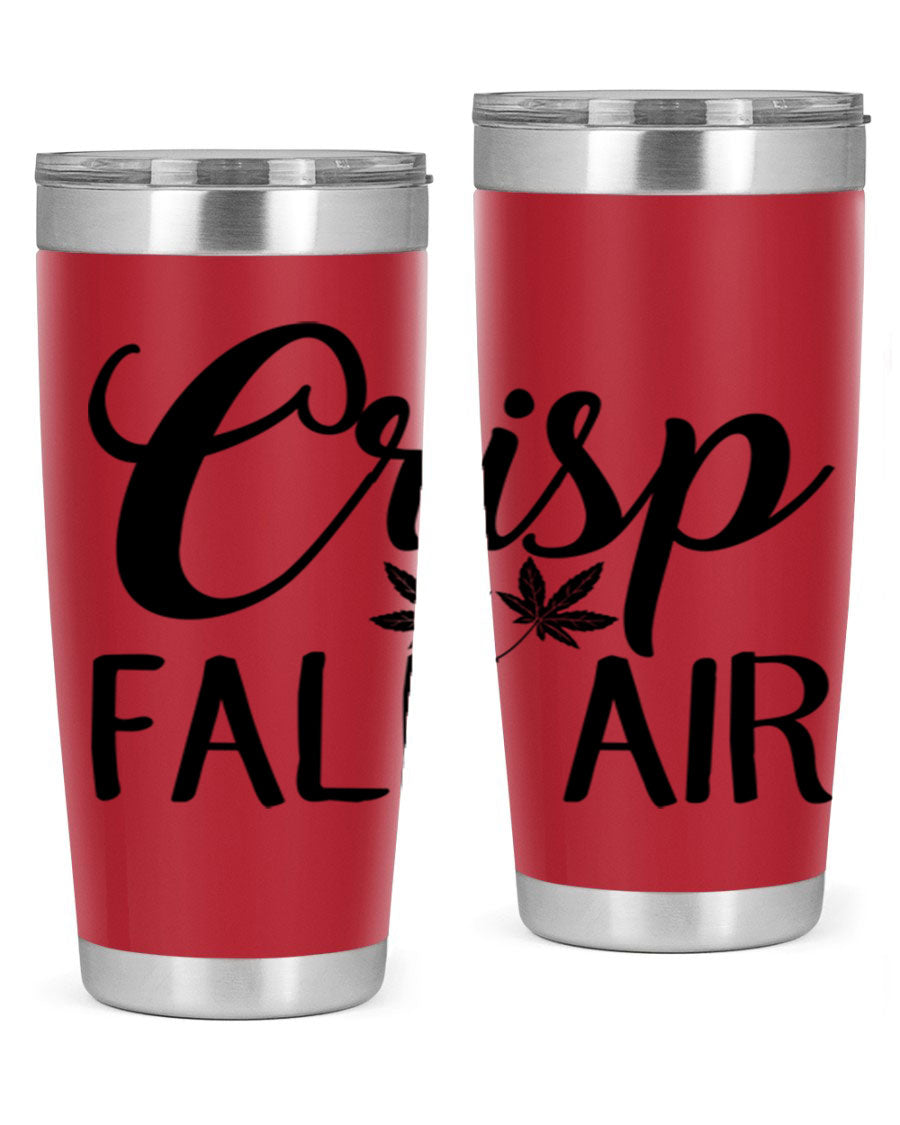 Crisp Fall Air 63# 20oz tumbler featuring double wall vacuum stainless steel and a vibrant fall-themed design.