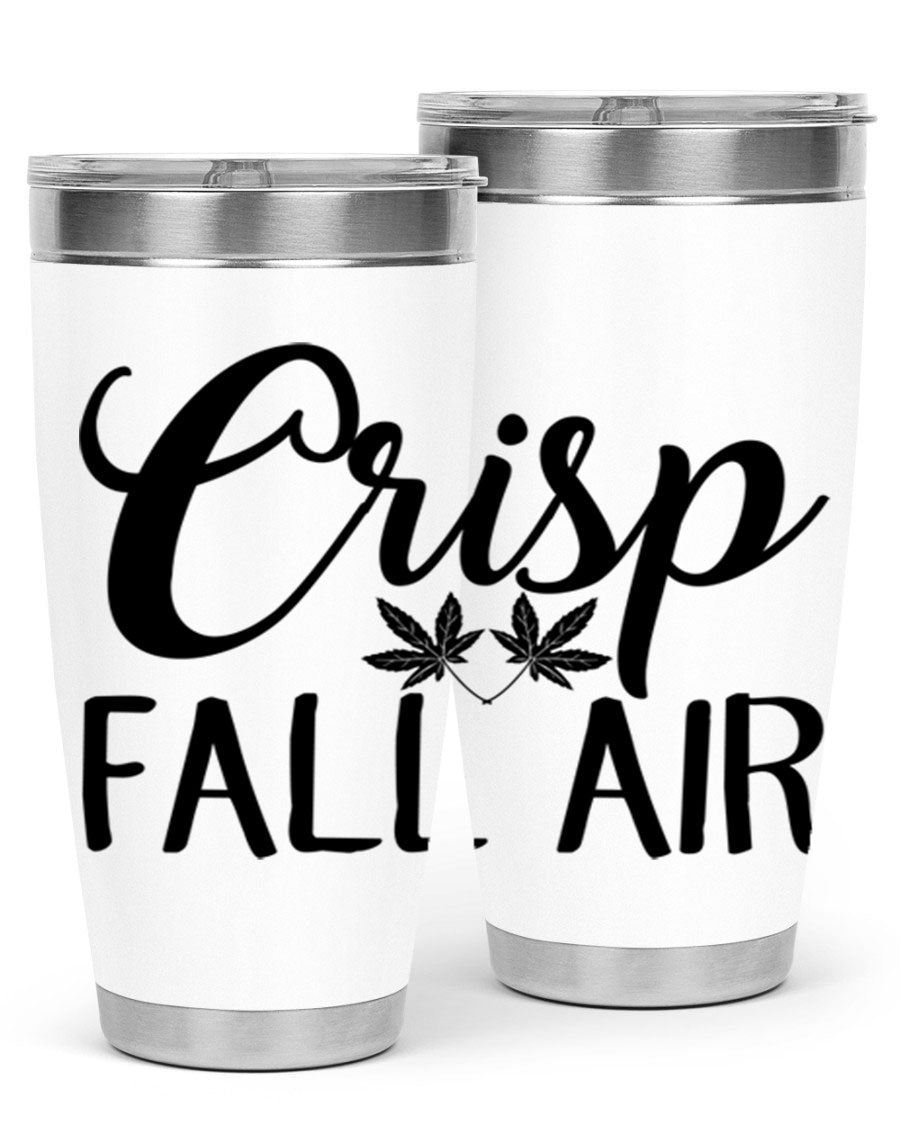 Crisp Fall Air 63# 20oz tumbler featuring double wall vacuum stainless steel and a vibrant fall-themed design.