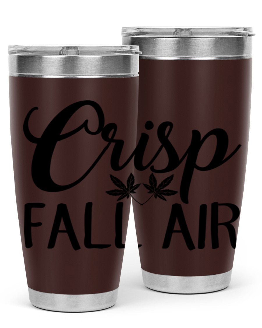 Crisp Fall Air 63# 20oz tumbler featuring double wall vacuum stainless steel and a vibrant fall-themed design.