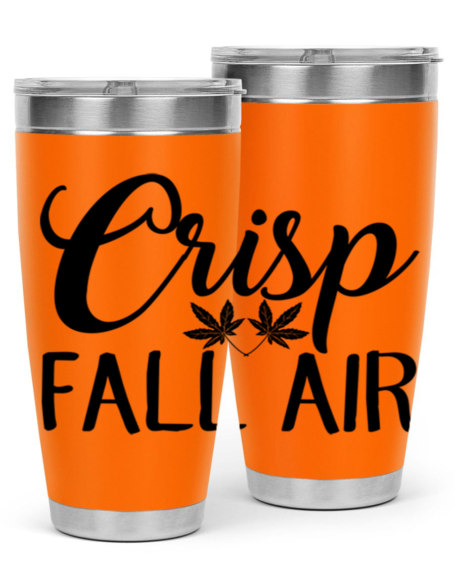 Crisp Fall Air 63# 20oz tumbler featuring double wall vacuum stainless steel and a vibrant fall-themed design.