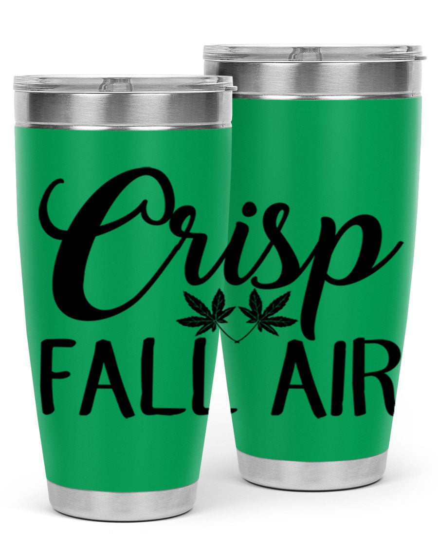 Crisp Fall Air 63# 20oz tumbler featuring double wall vacuum stainless steel and a vibrant fall-themed design.