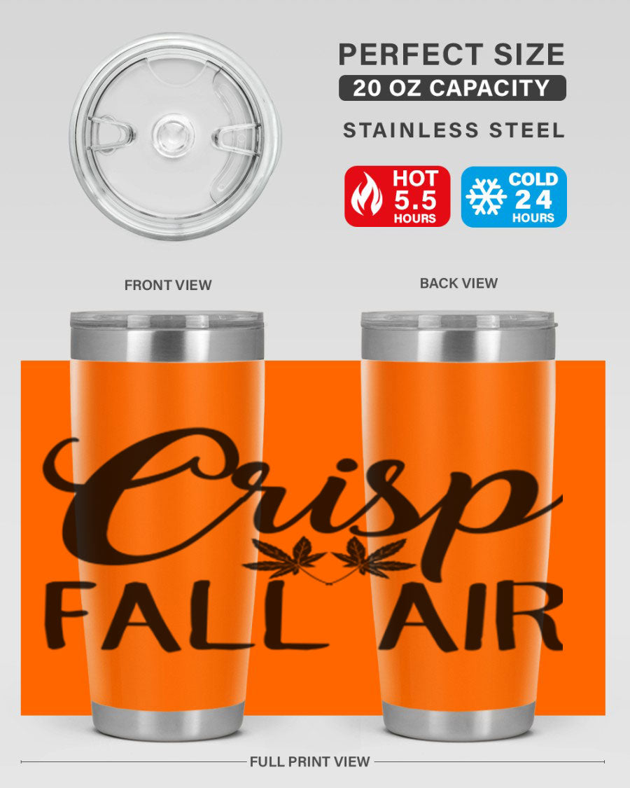 Crisp Fall Air 63# 20oz tumbler featuring double wall vacuum stainless steel and a vibrant fall-themed design.
