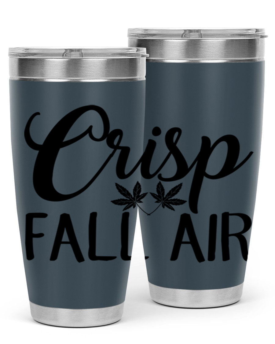 Crisp Fall Air 63# 20oz tumbler featuring double wall vacuum stainless steel and a vibrant fall-themed design.