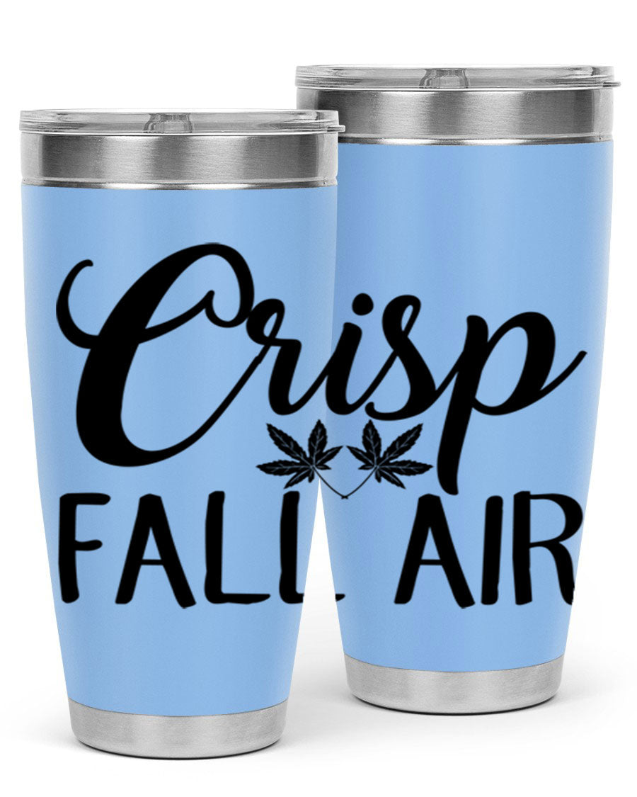 Crisp Fall Air 63# 20oz tumbler featuring double wall vacuum stainless steel and a vibrant fall-themed design.