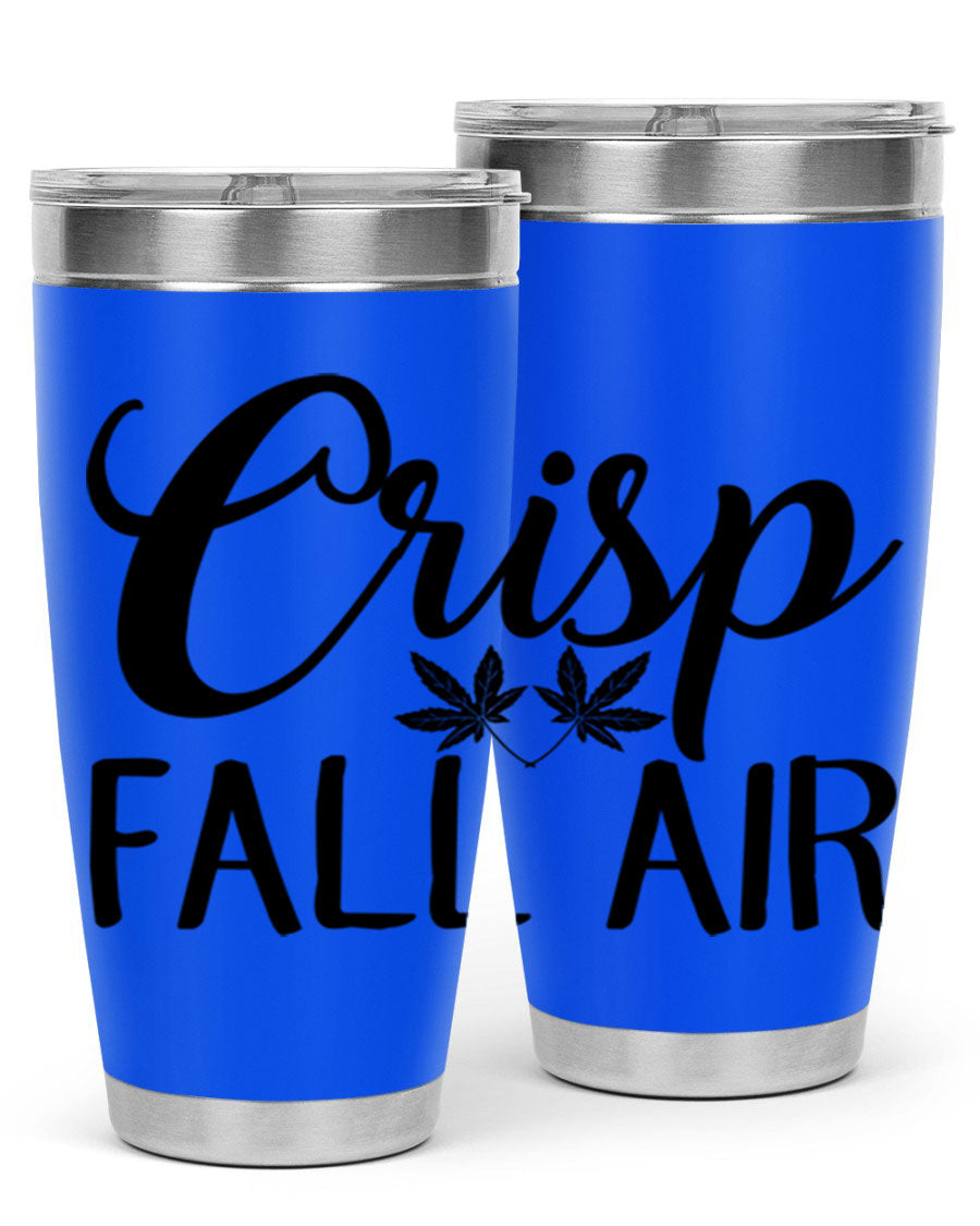 Crisp Fall Air 63# 20oz tumbler featuring double wall vacuum stainless steel and a vibrant fall-themed design.