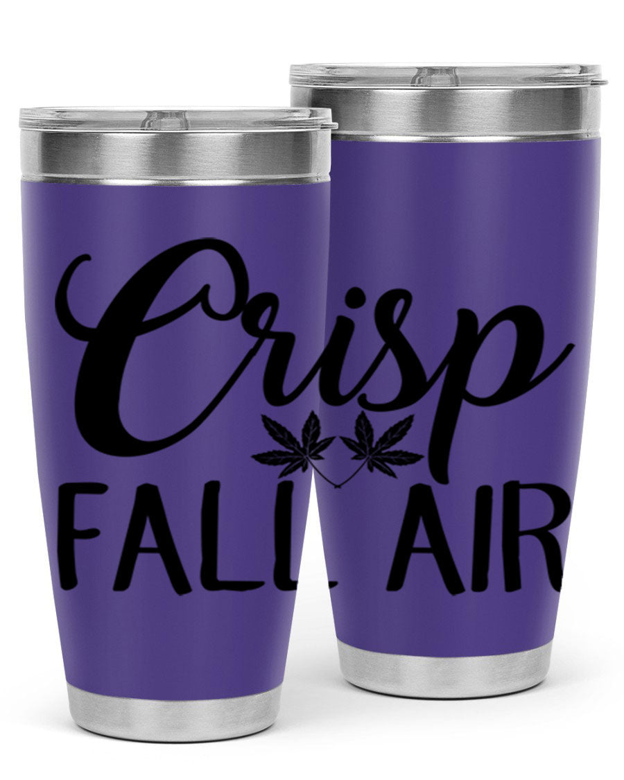 Crisp Fall Air 63# 20oz tumbler featuring double wall vacuum stainless steel and a vibrant fall-themed design.