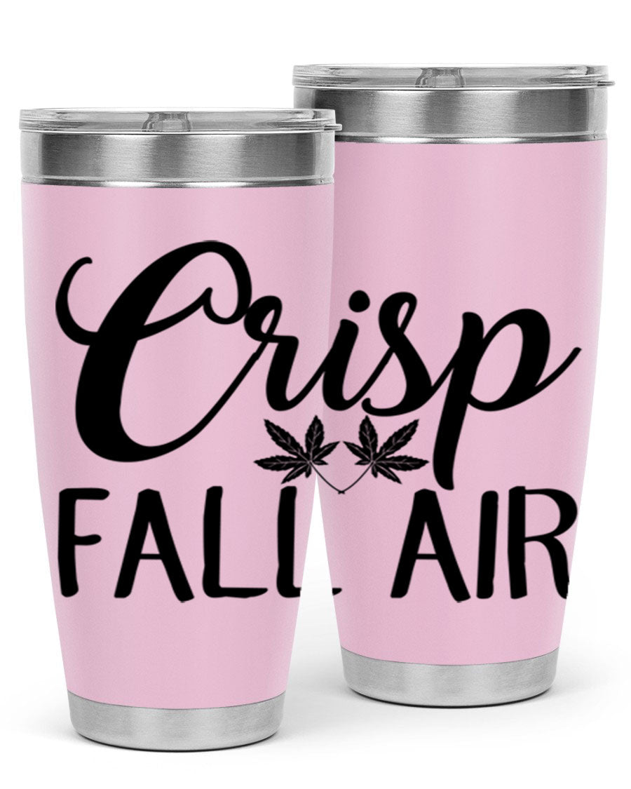 Crisp Fall Air 63# 20oz tumbler featuring double wall vacuum stainless steel and a vibrant fall-themed design.