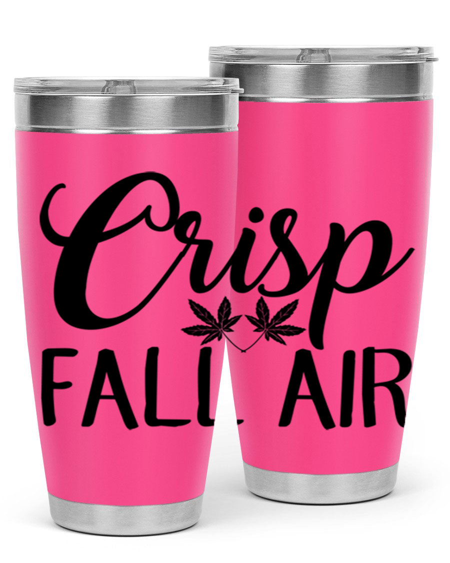Crisp Fall Air 63# 20oz tumbler featuring double wall vacuum stainless steel and a vibrant fall-themed design.