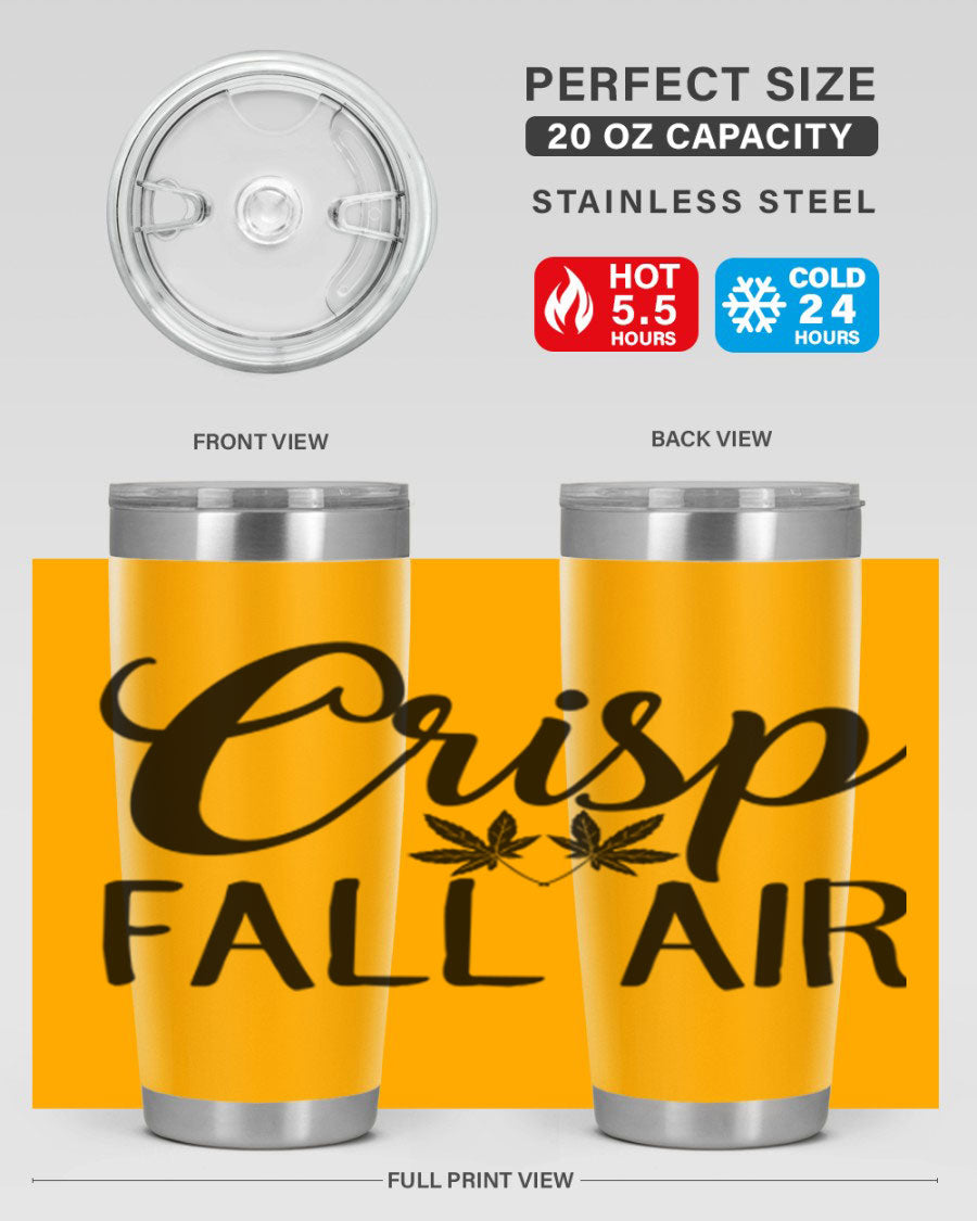 Crisp Fall Air 63# 20oz tumbler featuring double wall vacuum stainless steel and a vibrant fall-themed design.