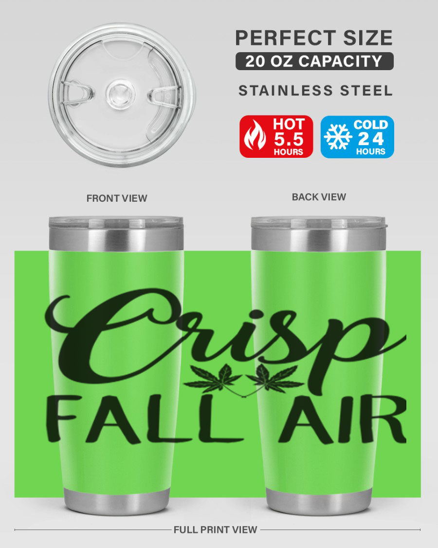 Crisp Fall Air 63# 20oz tumbler featuring double wall vacuum stainless steel and a vibrant fall-themed design.