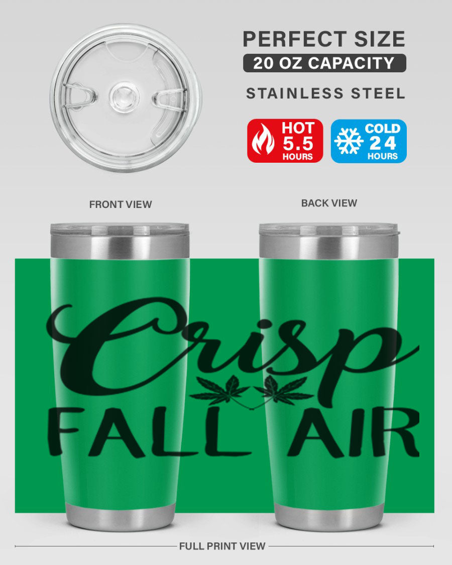 Crisp Fall Air 63# 20oz tumbler featuring double wall vacuum stainless steel and a vibrant fall-themed design.