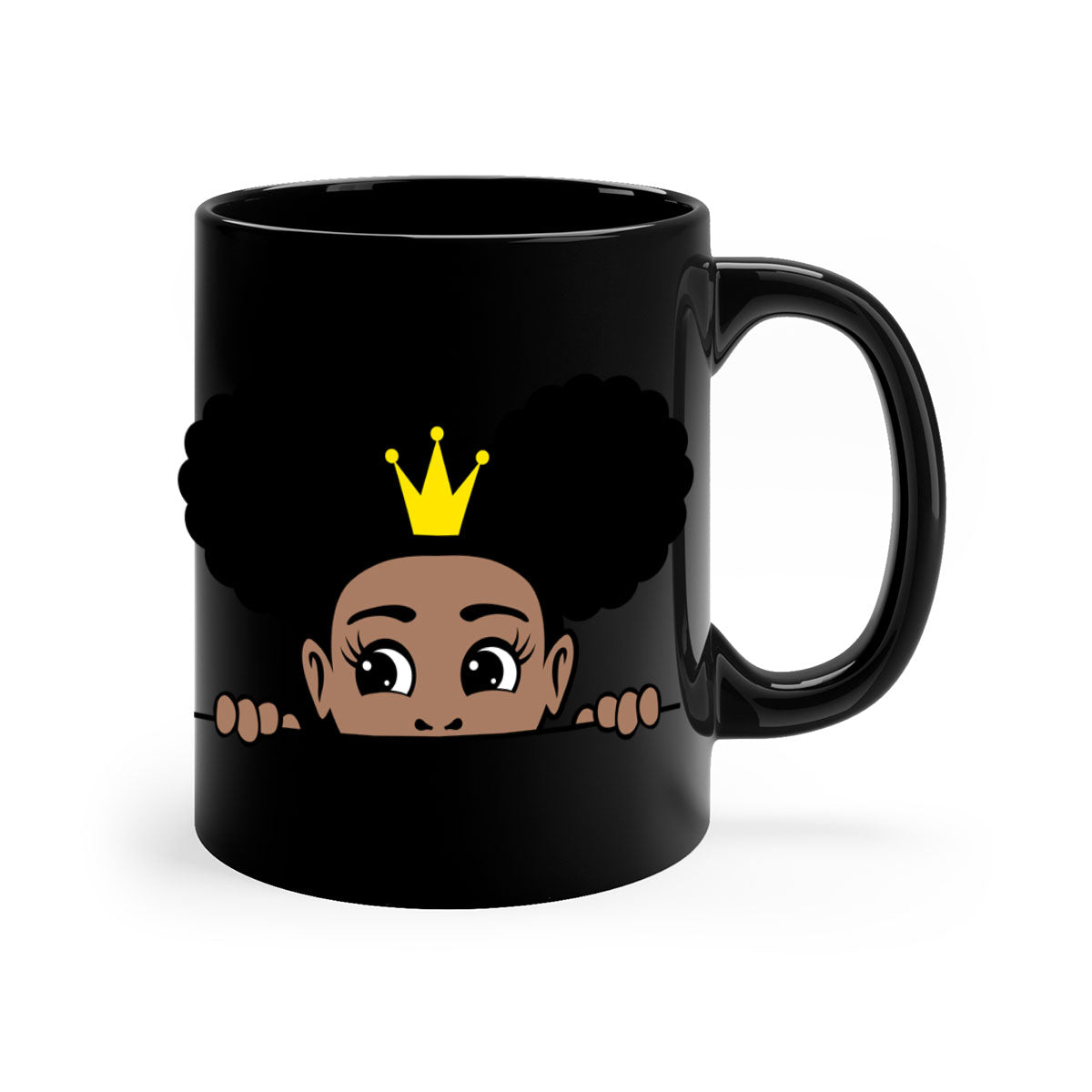 Crown Afro Puffs Mug featuring a glossy finish and colorful handle, designed for Black women and girls.