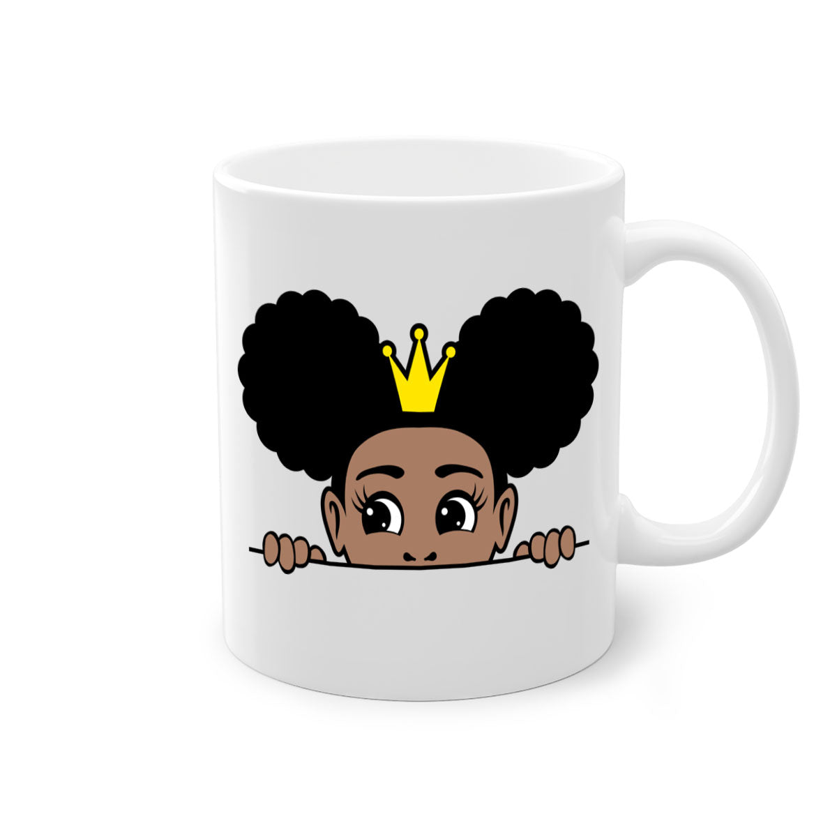 Crown Afro Puffs Mug featuring a glossy finish and colorful handle, designed for Black women and girls.