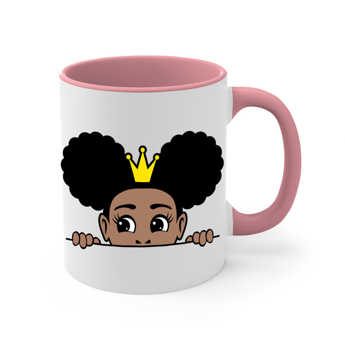 Crown Afro Puffs Mug featuring a glossy finish and colorful handle, designed for Black women and girls.