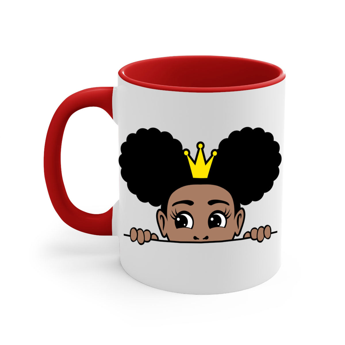 Crown Afro Puffs Mug featuring a glossy finish and colorful handle, designed for Black women and girls.