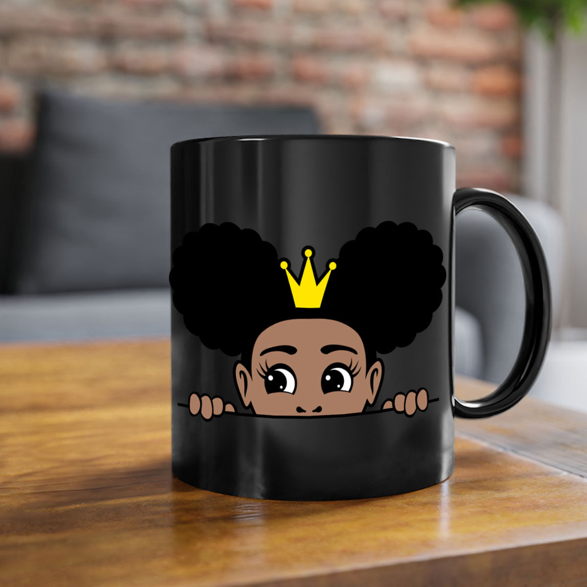Crown Afro Puffs Mug featuring a glossy finish and colorful handle, designed for Black women and girls.