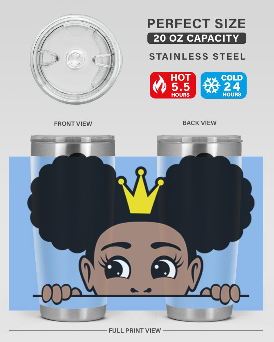 Crown Afro Puffs 51# Tumbler featuring a stylish design, double wall vacuum insulation, and a press-in drink-thru lid, perfect for women and girls.