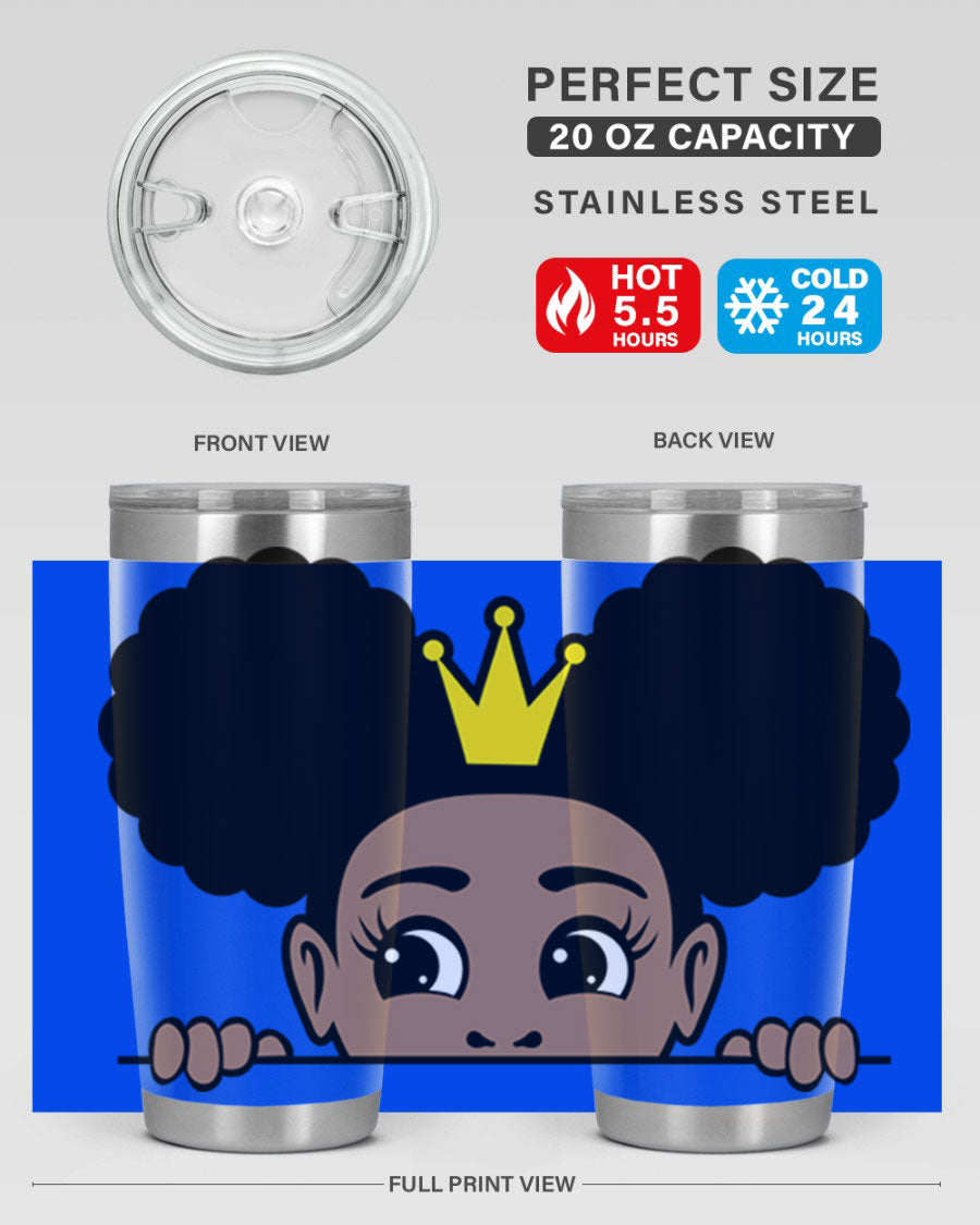 Crown Afro Puffs 51# Tumbler featuring a stylish design, double wall vacuum insulation, and a press-in drink-thru lid, perfect for women and girls.