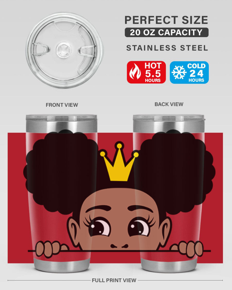Crown Afro Puffs 51# Tumbler featuring a stylish design, double wall vacuum insulation, and a press-in drink-thru lid, perfect for women and girls.