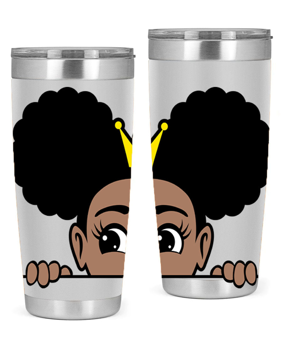 Crown Afro Puffs 51# Tumbler featuring a stylish design, double wall vacuum insulation, and a press-in drink-thru lid, perfect for women and girls.
