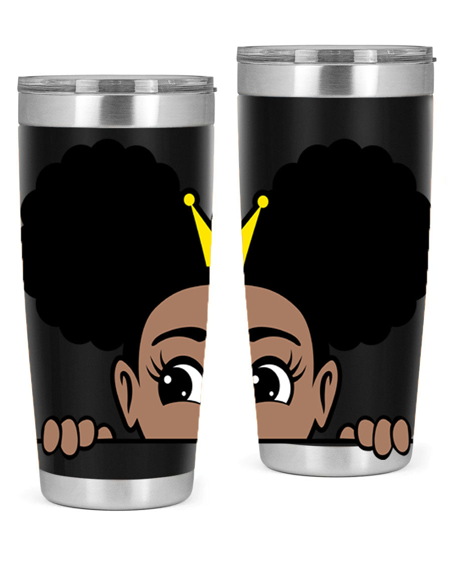 Crown Afro Puffs 51# Tumbler featuring a stylish design, double wall vacuum insulation, and a press-in drink-thru lid, perfect for women and girls.