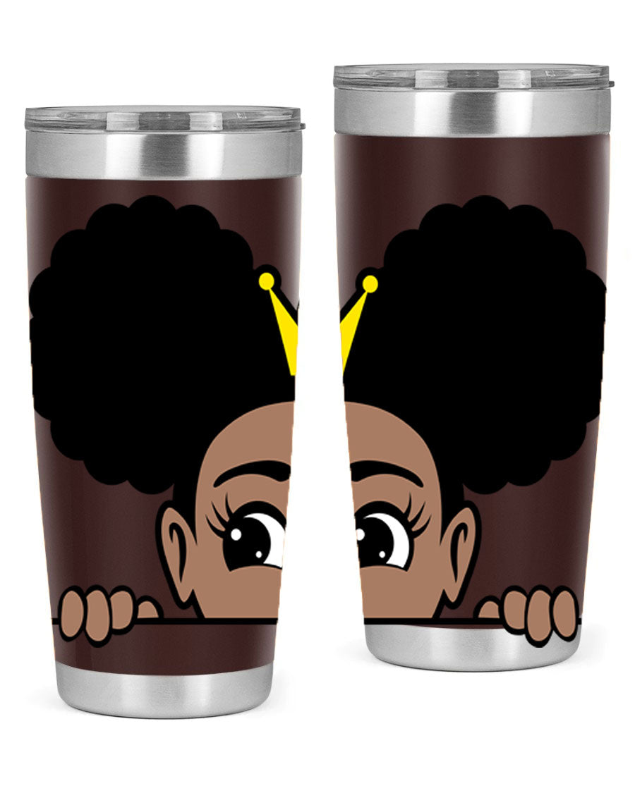 Crown Afro Puffs 51# Tumbler featuring a stylish design, double wall vacuum insulation, and a press-in drink-thru lid, perfect for women and girls.