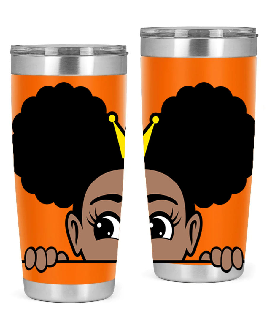 Crown Afro Puffs 51# Tumbler featuring a stylish design, double wall vacuum insulation, and a press-in drink-thru lid, perfect for women and girls.