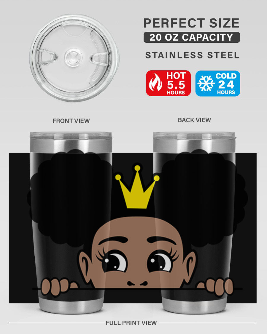 Crown Afro Puffs 51# Tumbler featuring a stylish design, double wall vacuum insulation, and a press-in drink-thru lid, perfect for women and girls.