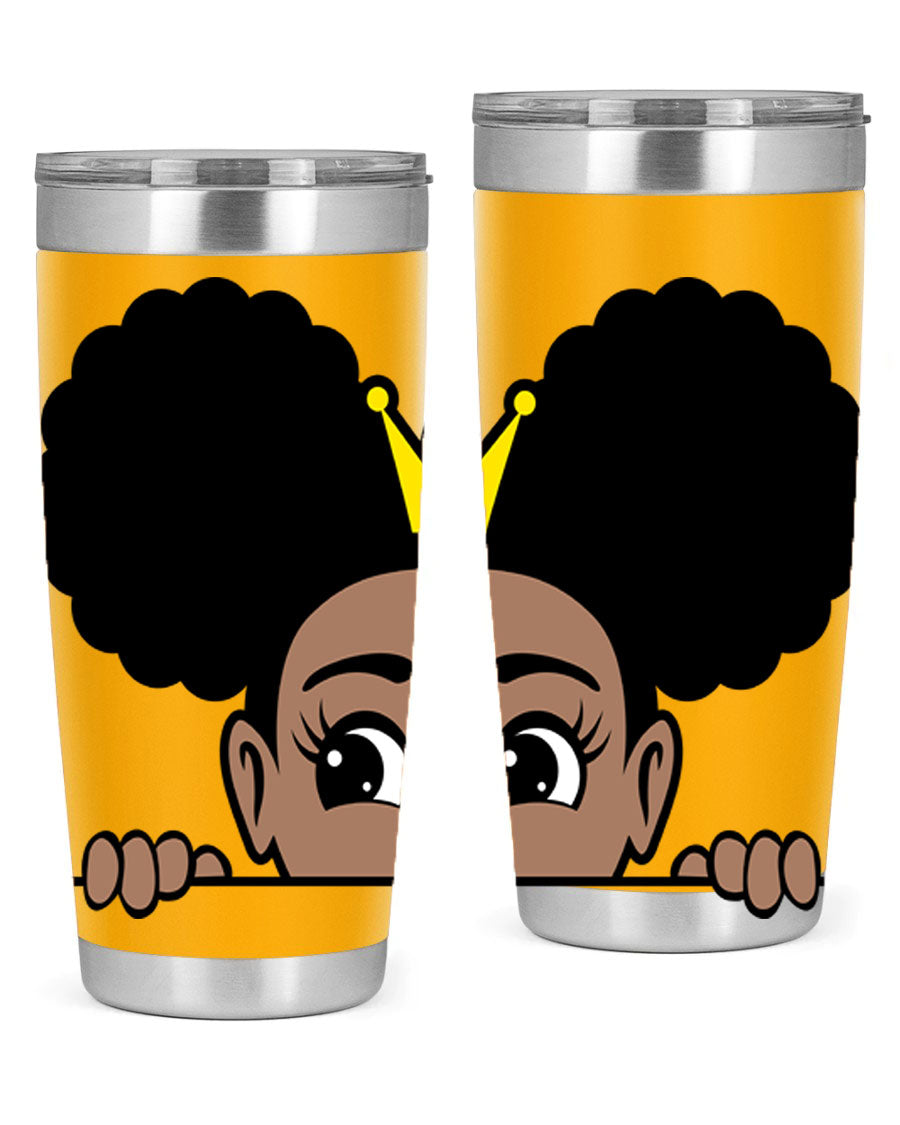 Crown Afro Puffs 51# Tumbler featuring a stylish design, double wall vacuum insulation, and a press-in drink-thru lid, perfect for women and girls.