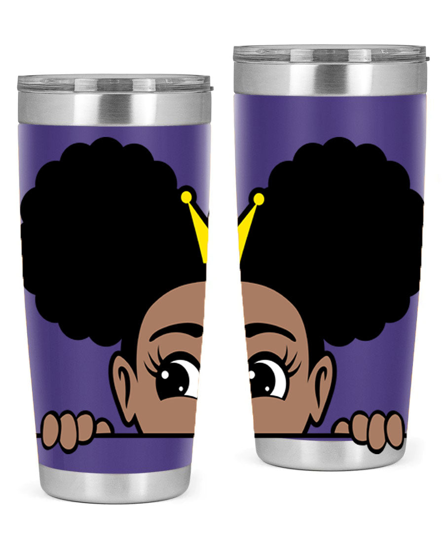 Crown Afro Puffs 51# Tumbler featuring a stylish design, double wall vacuum insulation, and a press-in drink-thru lid, perfect for women and girls.
