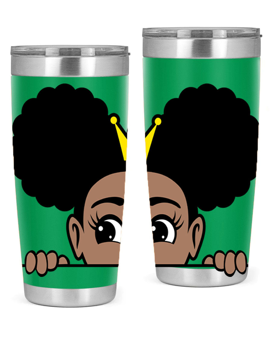 Crown Afro Puffs 51# Tumbler featuring a stylish design, double wall vacuum insulation, and a press-in drink-thru lid, perfect for women and girls.