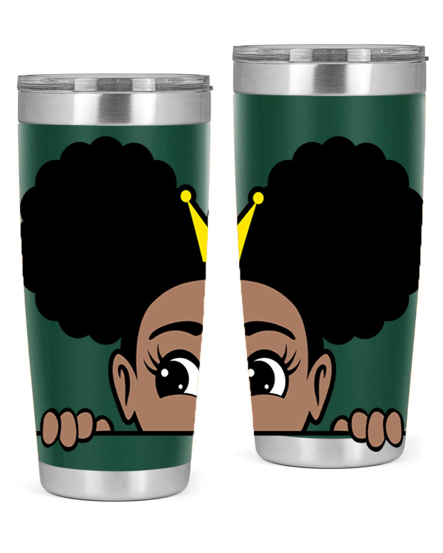Crown Afro Puffs 51# Tumbler featuring a stylish design, double wall vacuum insulation, and a press-in drink-thru lid, perfect for women and girls.
