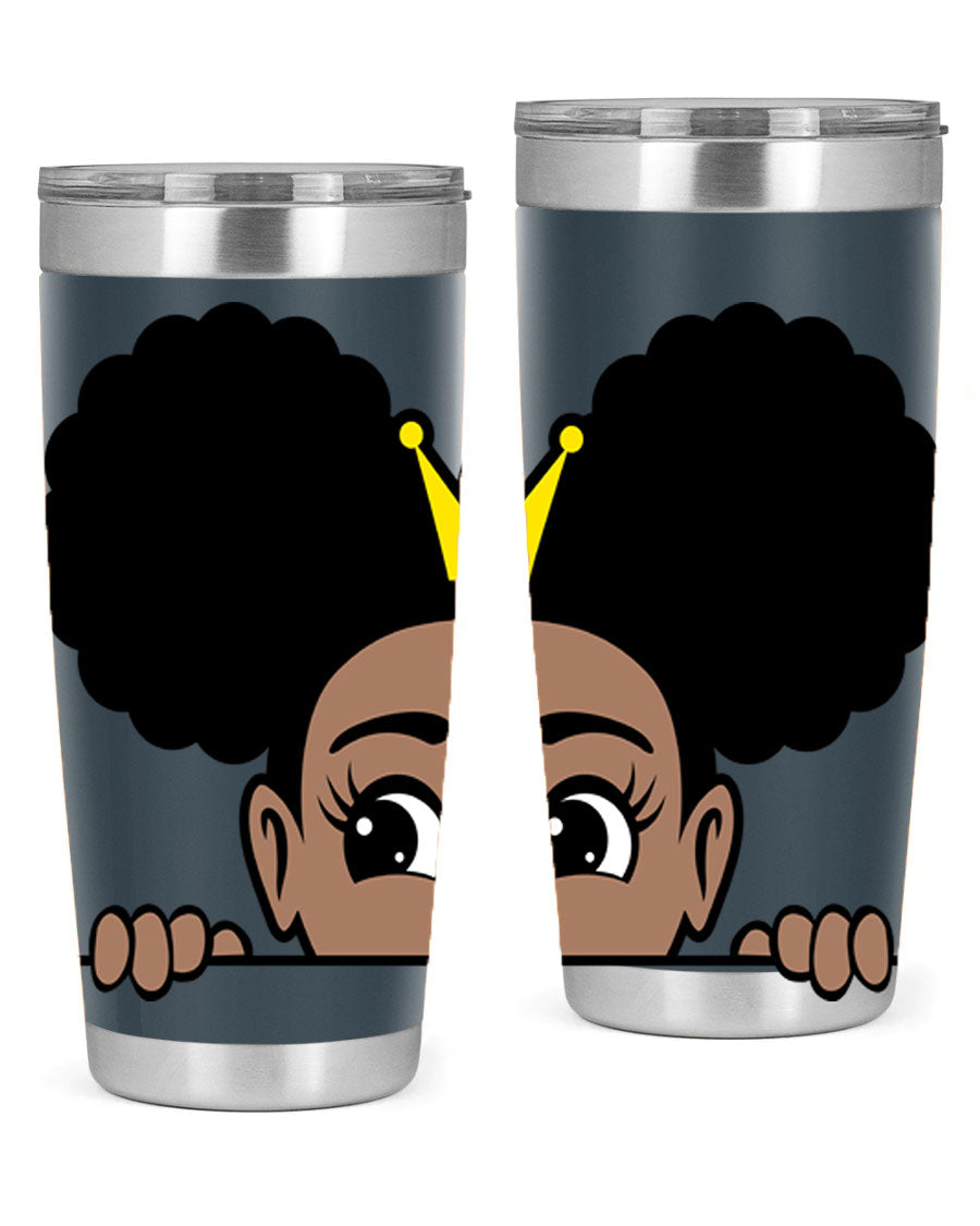 Crown Afro Puffs 51# Tumbler featuring a stylish design, double wall vacuum insulation, and a press-in drink-thru lid, perfect for women and girls.