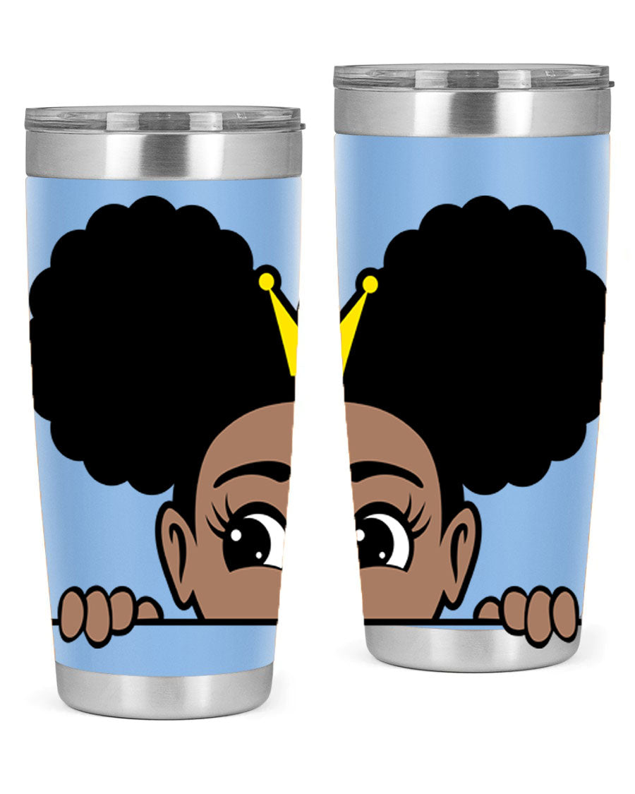 Crown Afro Puffs 51# Tumbler featuring a stylish design, double wall vacuum insulation, and a press-in drink-thru lid, perfect for women and girls.