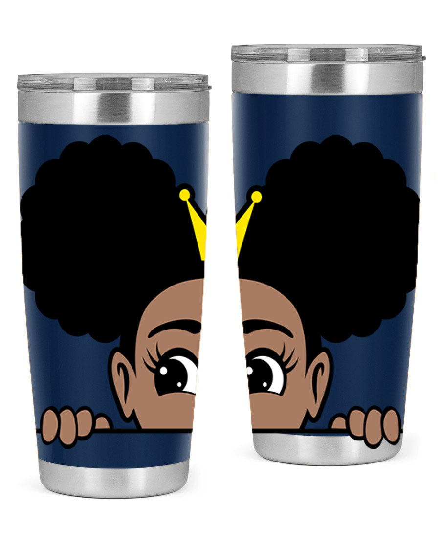 Crown Afro Puffs 51# Tumbler featuring a stylish design, double wall vacuum insulation, and a press-in drink-thru lid, perfect for women and girls.