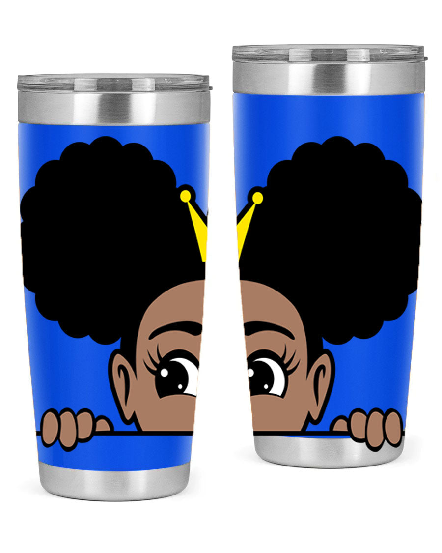 Crown Afro Puffs 51# Tumbler featuring a stylish design, double wall vacuum insulation, and a press-in drink-thru lid, perfect for women and girls.