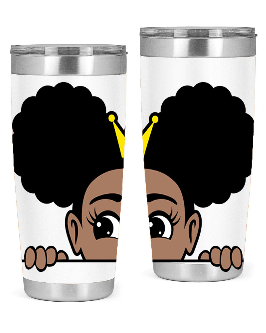 Crown Afro Puffs 51# Tumbler featuring a stylish design, double wall vacuum insulation, and a press-in drink-thru lid, perfect for women and girls.