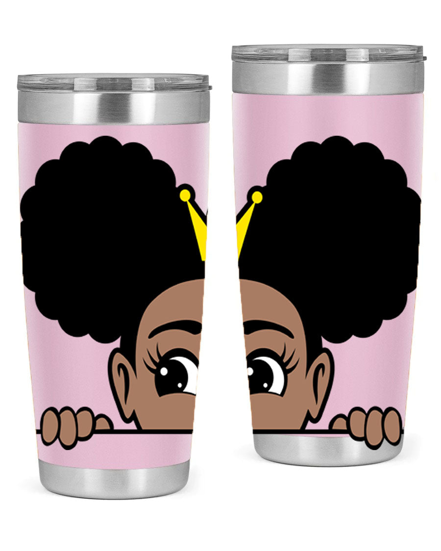 Crown Afro Puffs 51# Tumbler featuring a stylish design, double wall vacuum insulation, and a press-in drink-thru lid, perfect for women and girls.