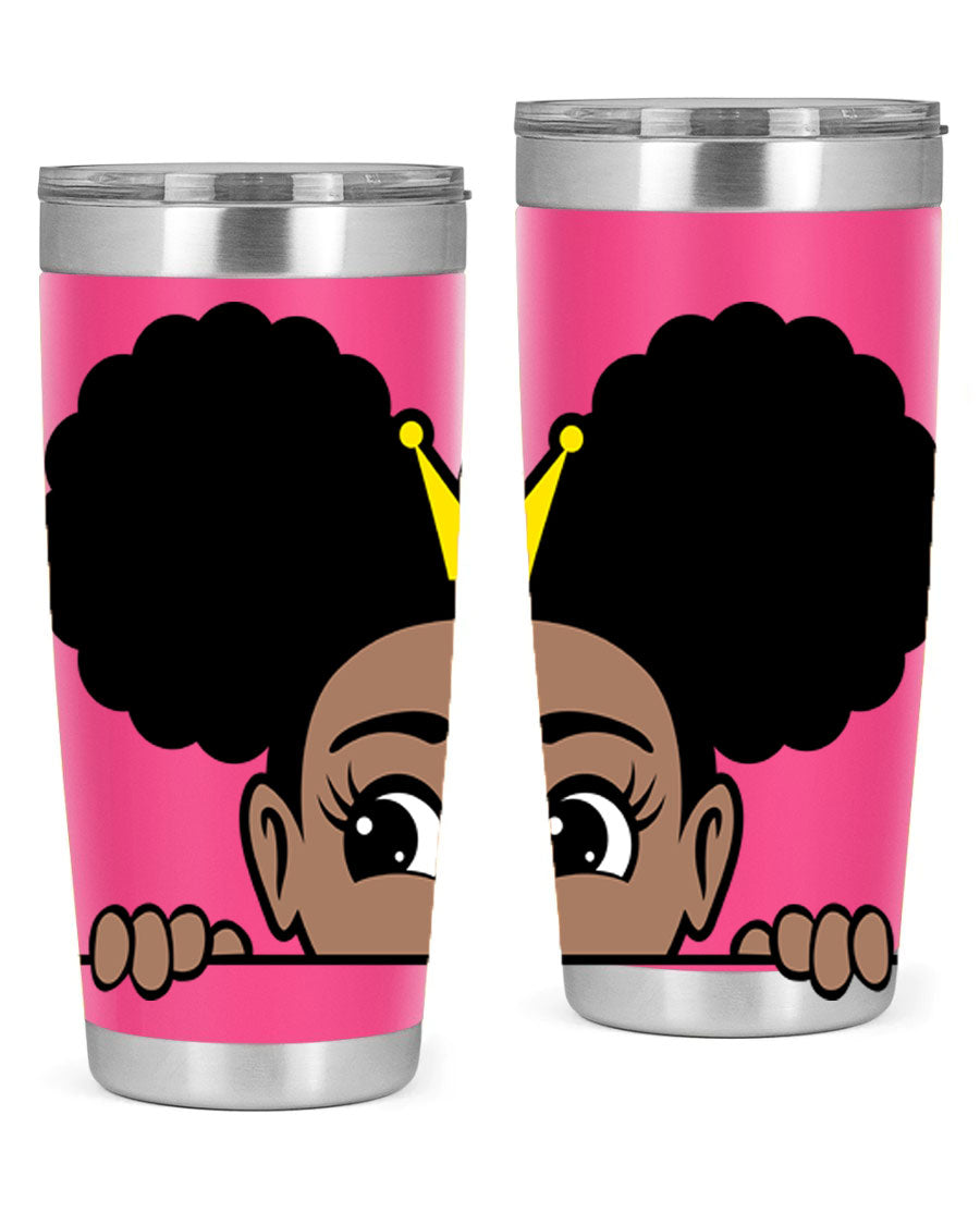 Crown Afro Puffs 51# Tumbler featuring a stylish design, double wall vacuum insulation, and a press-in drink-thru lid, perfect for women and girls.