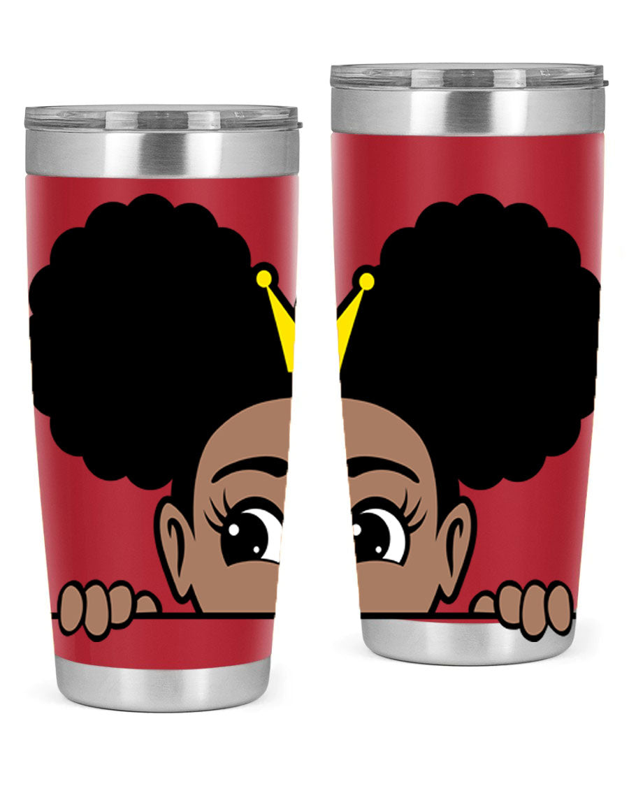 Crown Afro Puffs 51# Tumbler featuring a stylish design, double wall vacuum insulation, and a press-in drink-thru lid, perfect for women and girls.