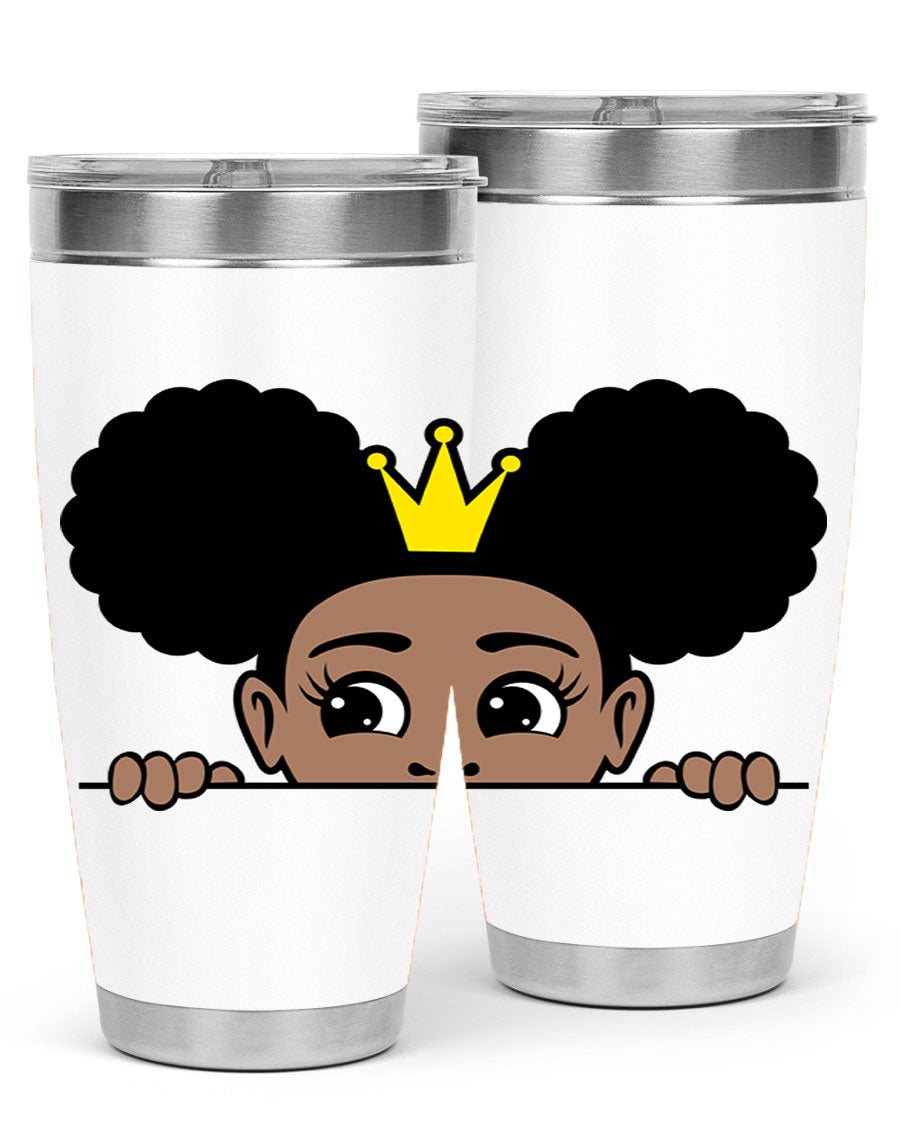 Crown Afro Puffs 51# Tumbler featuring a stylish design, double wall vacuum insulation, and a press-in drink-thru lid, perfect for women and girls.