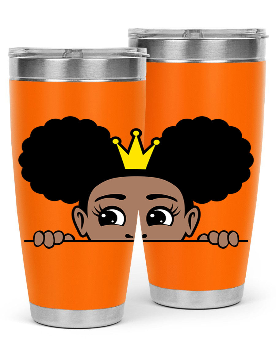 Crown Afro Puffs 51# Tumbler featuring a stylish design, double wall vacuum insulation, and a press-in drink-thru lid, perfect for women and girls.