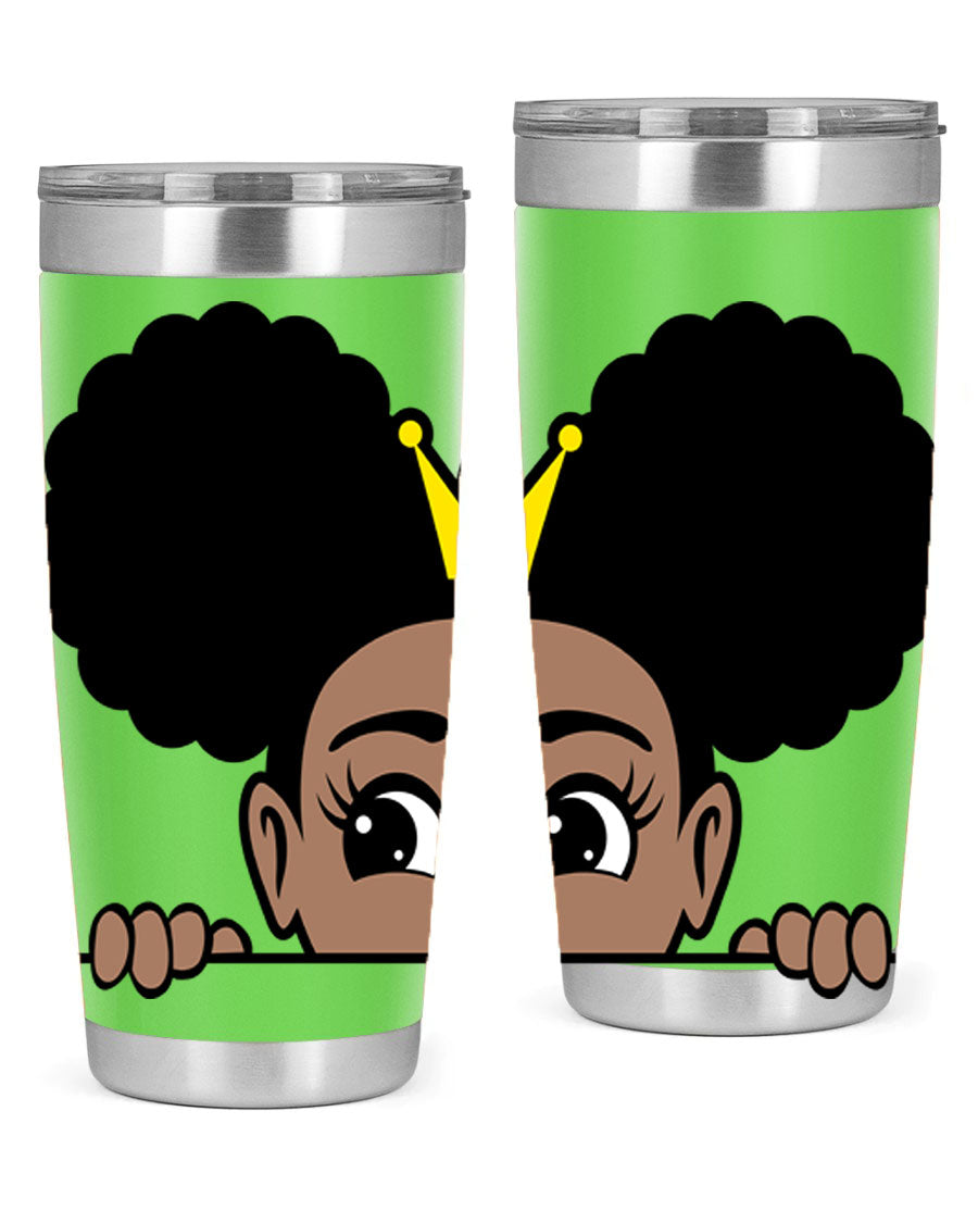 Crown Afro Puffs 51# Tumbler featuring a stylish design, double wall vacuum insulation, and a press-in drink-thru lid, perfect for women and girls.
