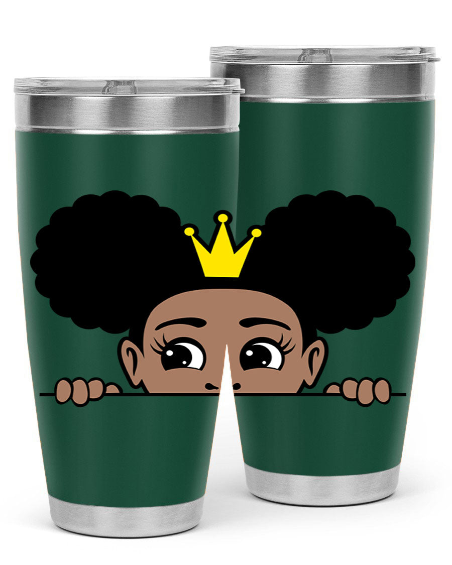 Crown Afro Puffs 51# Tumbler featuring a stylish design, double wall vacuum insulation, and a press-in drink-thru lid, perfect for women and girls.